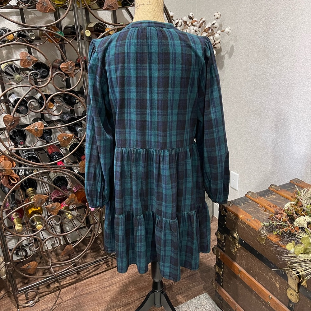 Time and Tru Teal Plaid Long Sleeve Dress with pockets - Picture 5 of 9